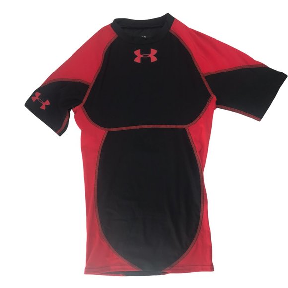 NWOT New Under Armour Shirt Black / Red Color Block. Youth Small. Mock Neck.